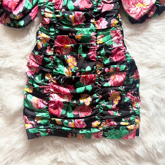 New! FOR LOVE & LEMONS “Jolie” Floral Ruched Mini Dress - Picture 11 of 13